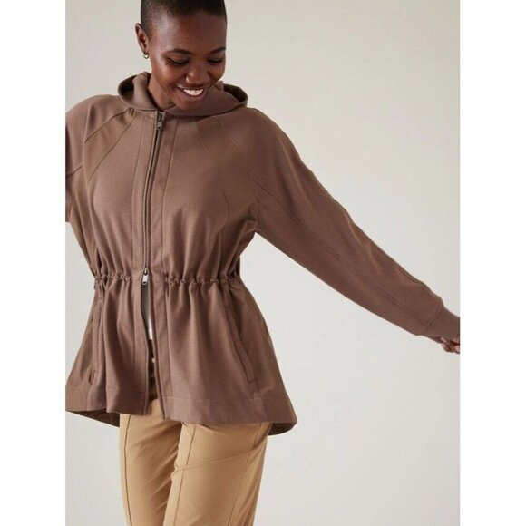 Athleta Rustic Beige Triumph Hybrid Hooded Jacket Small - Picture 1 of 11